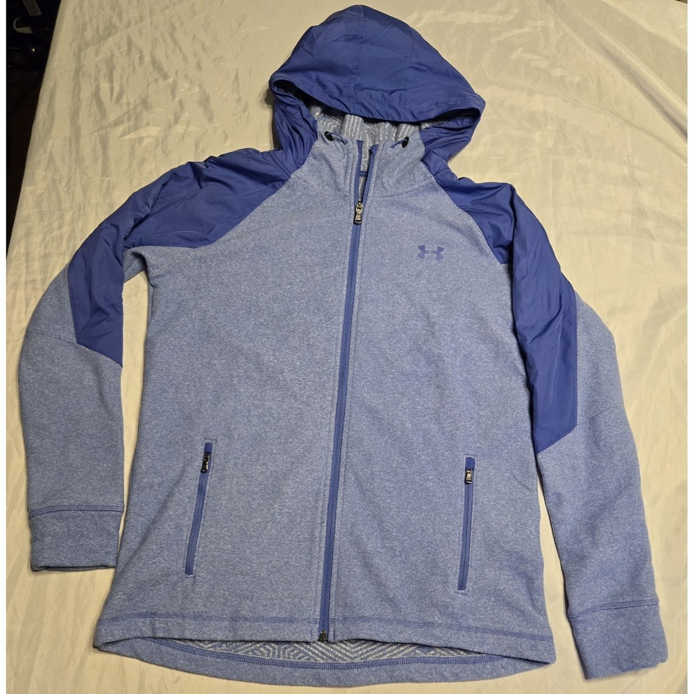 Womens UA Under‎ Armour Cold Gear Logo Athletic Gym Full Zip Hoodie Medium Loose